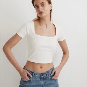 Madewell NWOT stretchy cropped tee — white, small